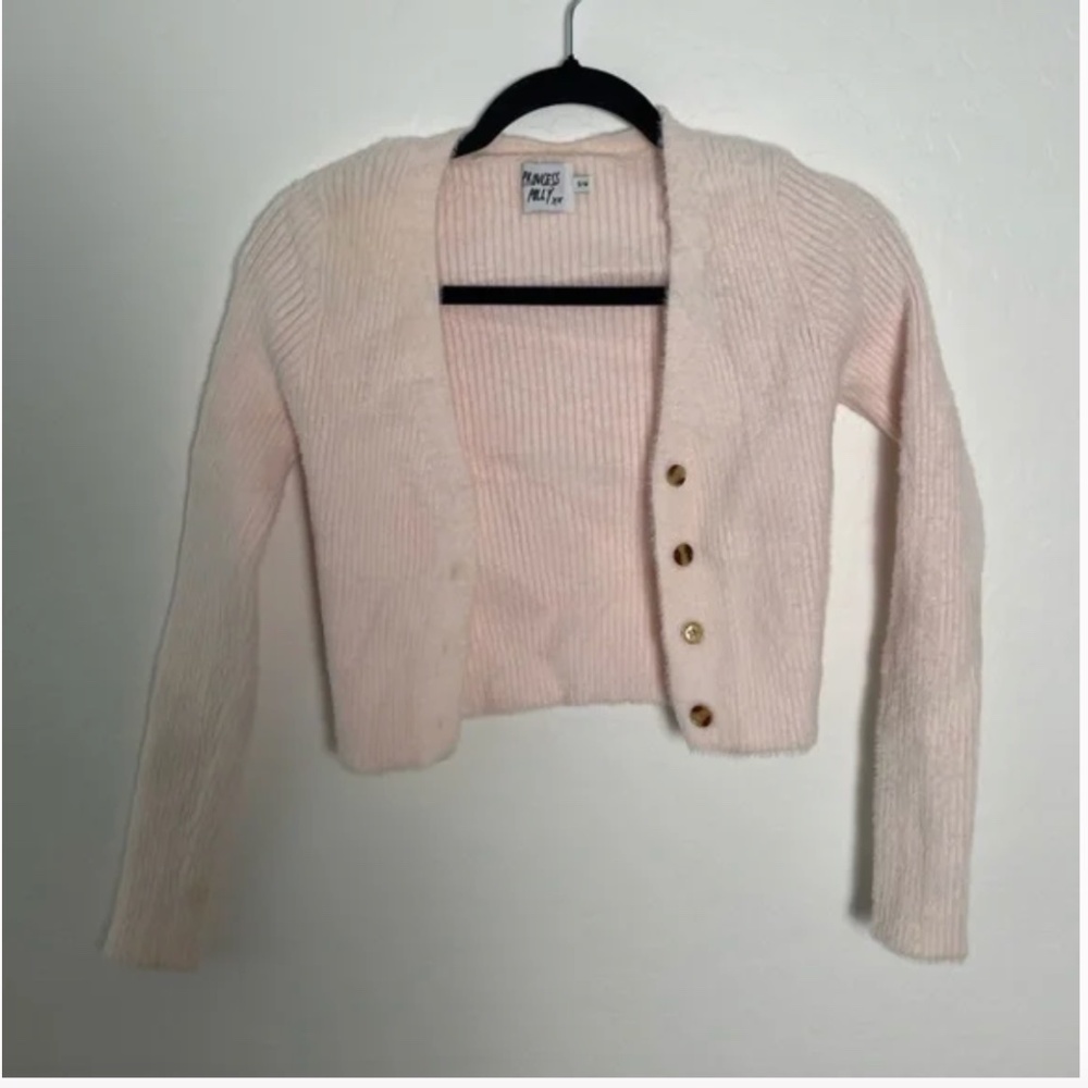 Polly Fuzzy Furry Modern Chic Glam Girly Boho Cardigan Cropped Crop Art Sweater